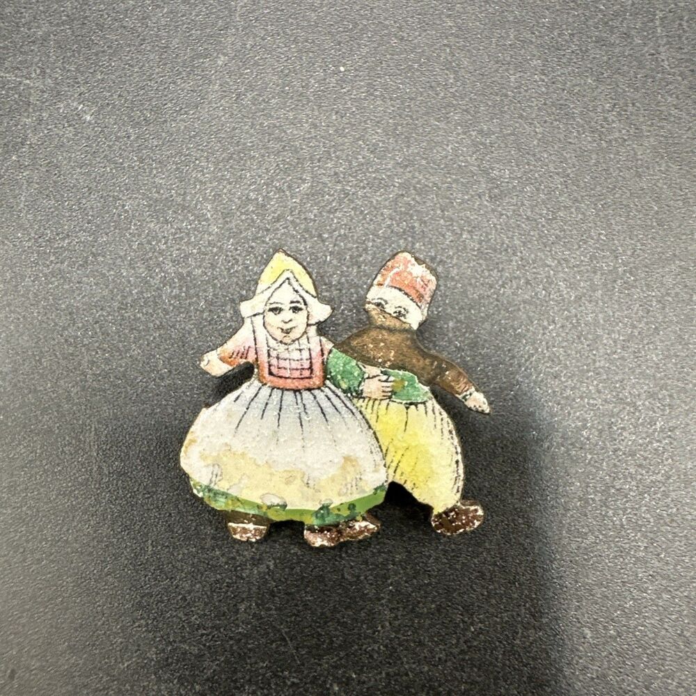 Czecho Brooch Dutch Holland Colorful Man and Woman Dancing Enamel Vintage Pin